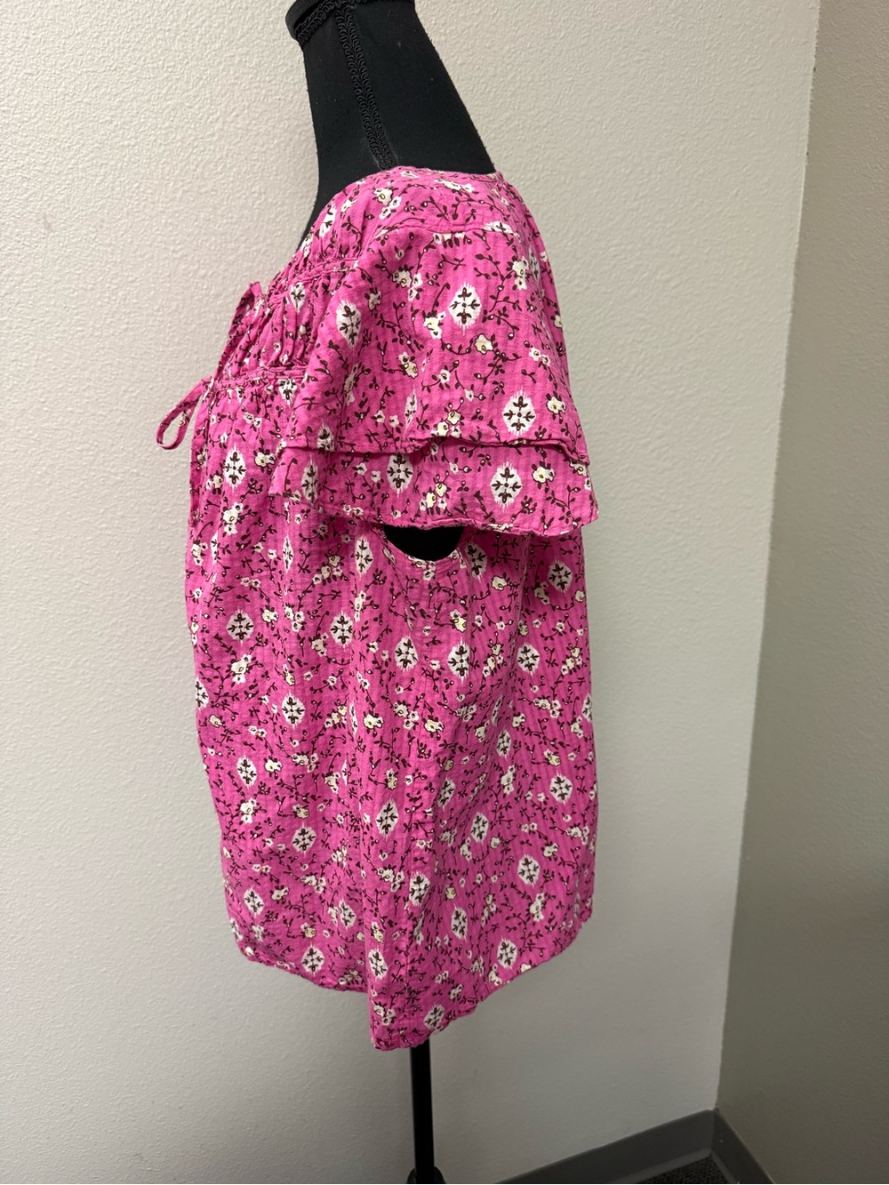 Lane Bryant Floral Tie Neck Peasant Blouse Pink Boho Cottagecore Size 16 - Picture 5 of 10